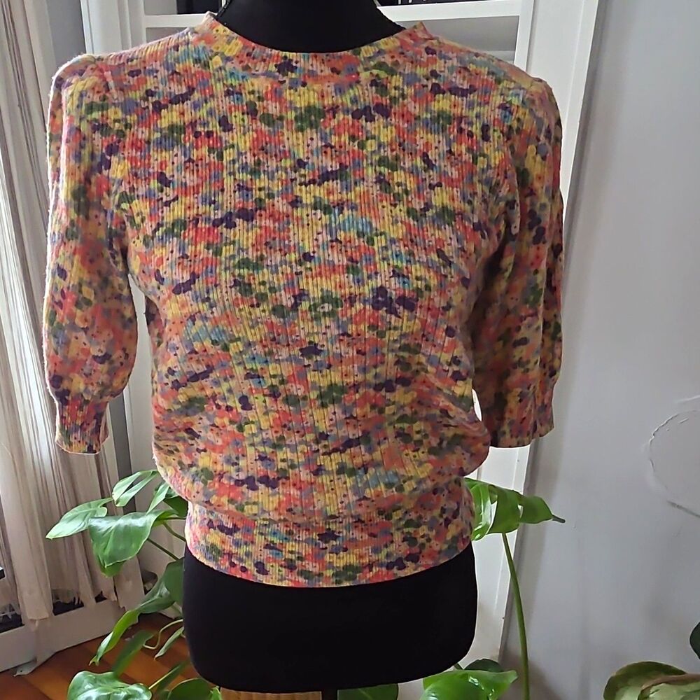 Boho Chic Scotch & Soda Women’s Multicolor Rib-Knit Puff Sleeve Sweater Size S